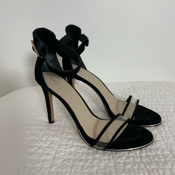 Kenneth Cole New York Shoes - Kenneth Cole BROOKE Black‎ Suede Clear Vinyl Single Strap Stiletto Heel